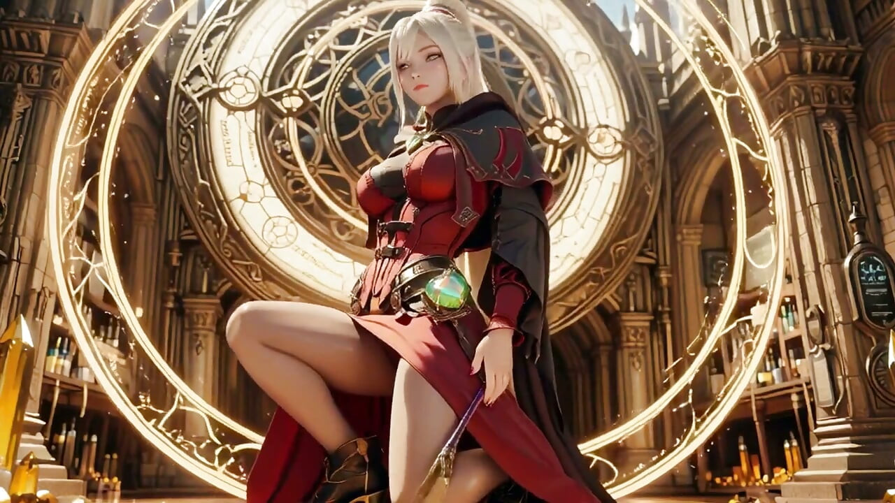 Red & Black Armor Witch! Forbidden Casting in the Gothic Library.
