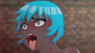 Chica hentai de pelo azul se corre en el contenedor de basura