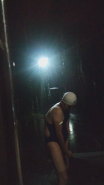 Swimsuit masterbation in the rain