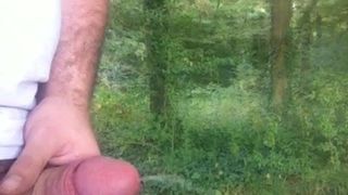 Outdoor pissing with boner and cum