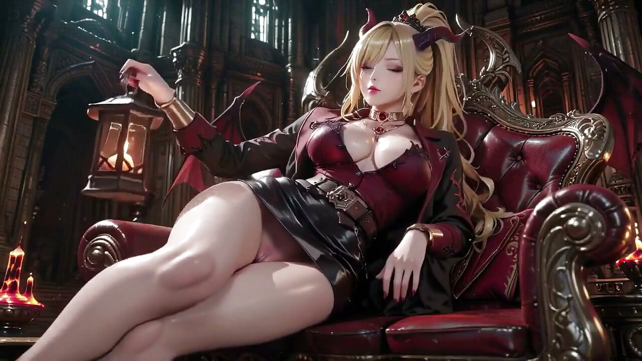 金髪の魔王が降臨！灼熱の玉座で淫らな跪きポーズ