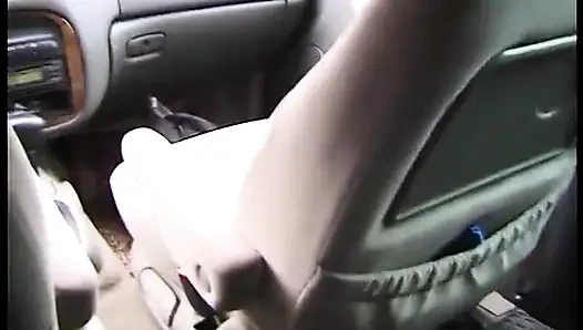 Abgeschlepptes ebenholz mit gefärbten haaren gibt einem fahrer einen schönen blowjob