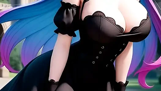 Hentai gothic girls with dyed hair showing off their big tits 2