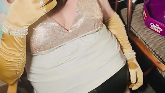 A Glam Tina Snua Smoking 2 Cigarettes Tip To Tail In Satin Gloves - Snap Inhales Drifting Smoke OMI OME Smoke Rings