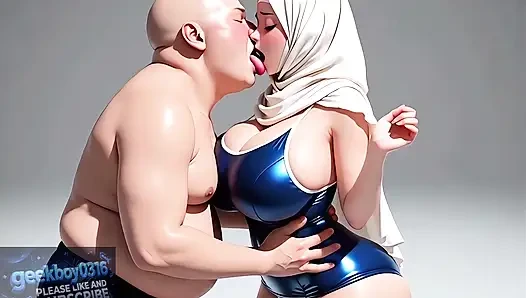 A Malaysian Hijab Girl in a School Swimsuit Is Dominated by a Ugly Man Hentai HD