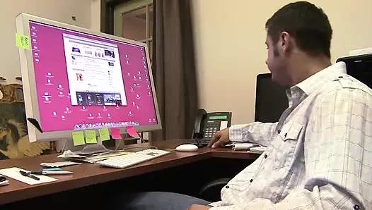 Naughty customer gets the chance to fuck this dude in the office