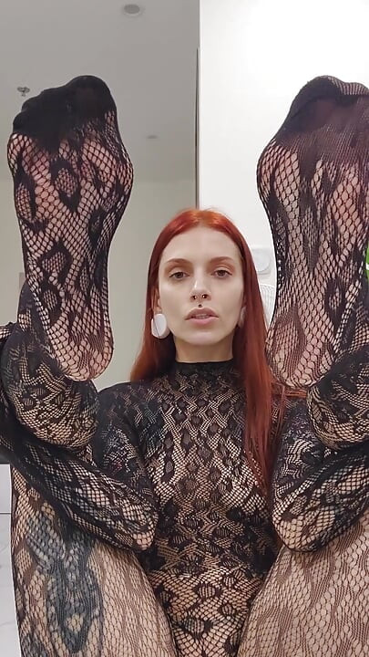 Foot Worship in Sheer Black Fishnet Bodysuit - Perfect Nylon Feet