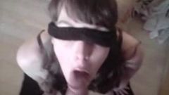 blindfolded gf gives blowjob and recieves facial