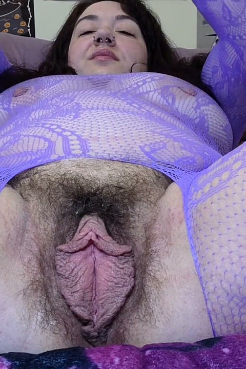 Hot MILF Fucking Hairy, Big Labia Pussy with Huge BBC Dildo