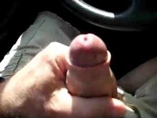 Step Dad strokes uncut cock in car