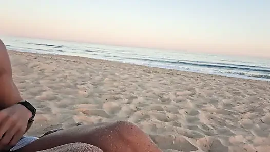 PUBLIC BEACH FLESHLIGHT FUCK. Huge Cock Exhibitionist Gets Watched by Strangers Walking By. Risky Outdoor Jerk