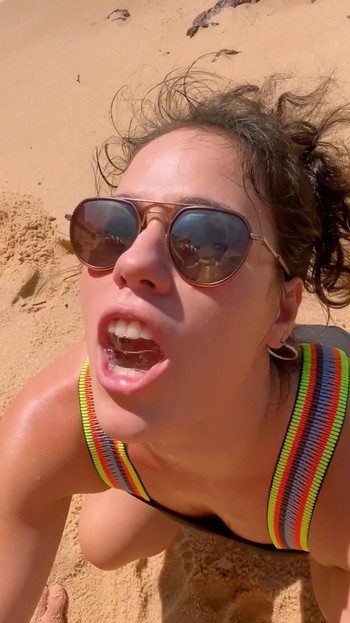 Unforgettable moment from "public beach drinking 2 liters of pee ,public beach gagging"