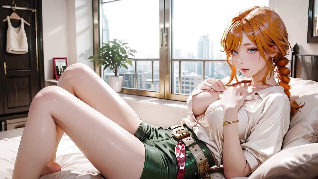 De luie middag van de roodharige secretaresse! Op blote voeten op de bank, pure netkousen, van chillen tot nat!
