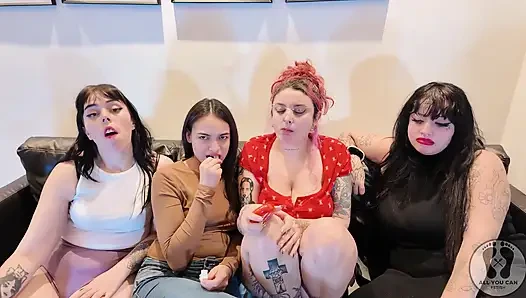 Four Girls Lollipop Chewing Gum Fetish Kissing Licking