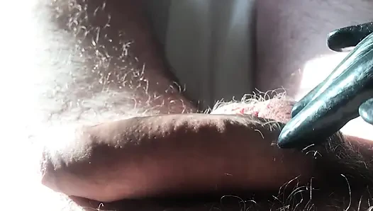 Latex glove handjob