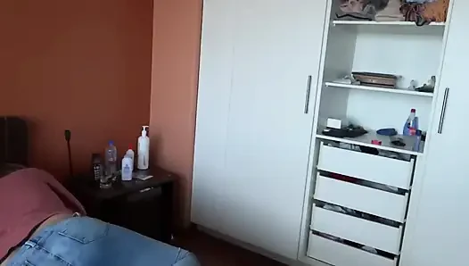 MY beautiful 58 year old wife very excited masturbates and I cum in her ass with her jeans on