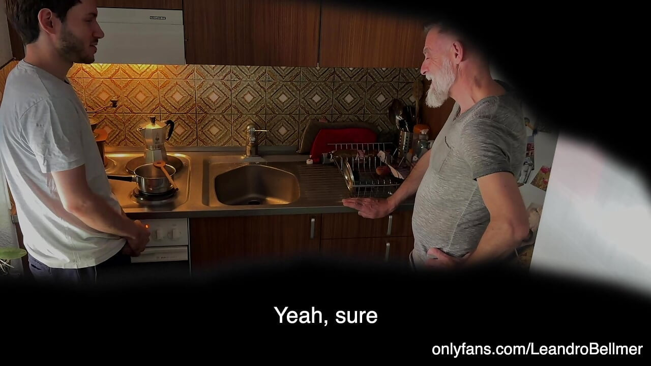 My step-grandpa caught me wanking in his kitchen!