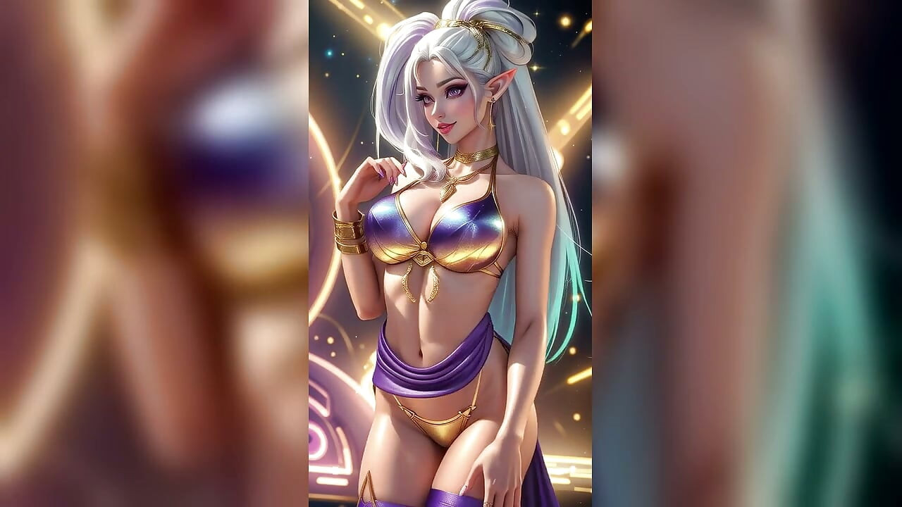 Silver Hair Elf Gold Bikini Dance - Sexy AI Babes