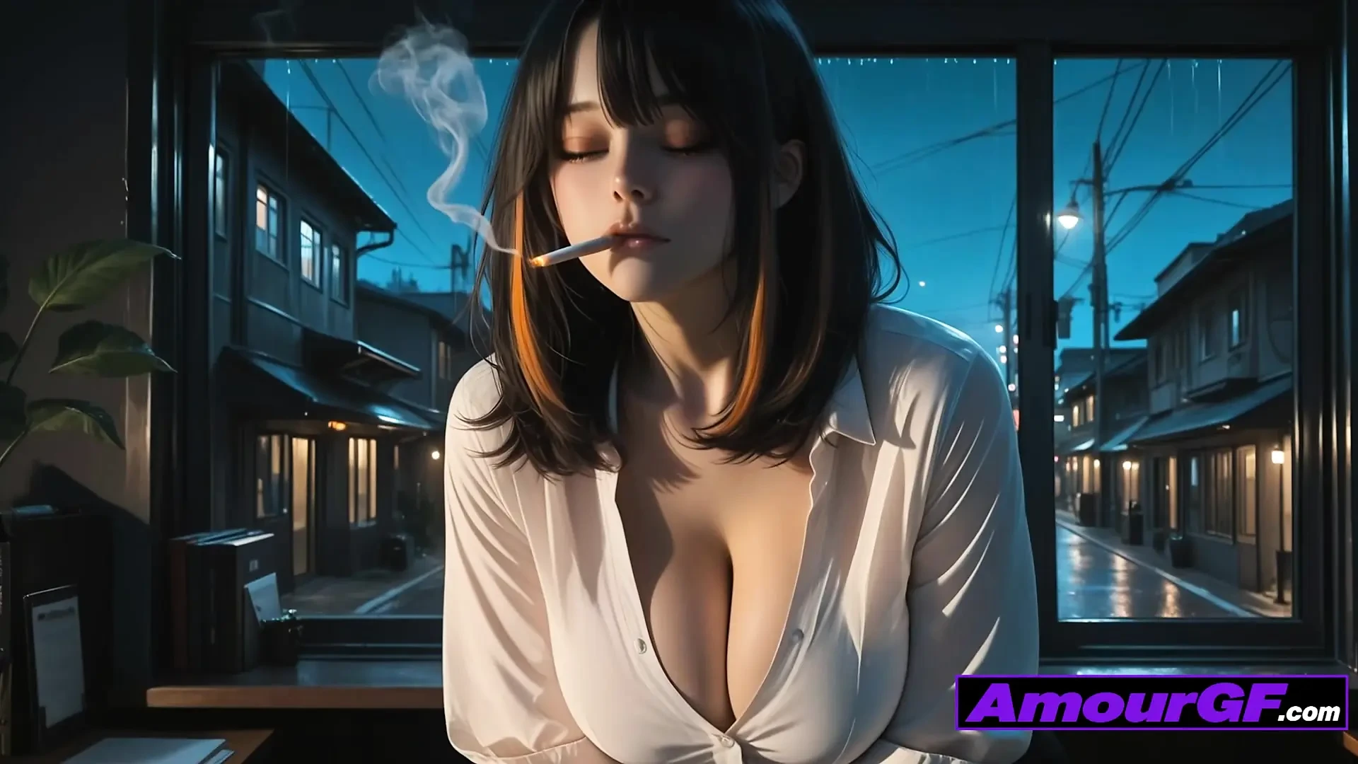 香烟亲吻，AI宝贝在射精前深深地抚摸鸡巴