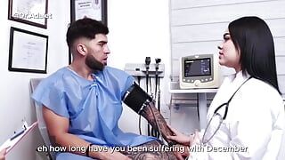 Nữ tiến sĩ Adelete kiểm tra một bệnh nhân CFNM để đáp ứng tình dục cương cứng và xuất tinh