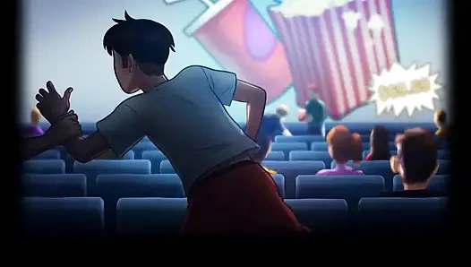 Summertime saga: stepbrother fingers his stepsister in the cinema