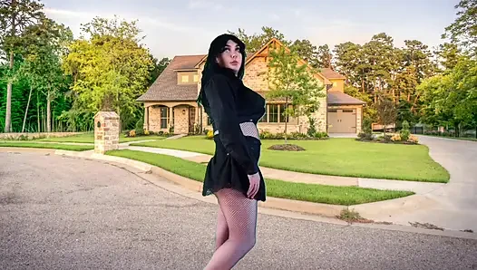 555 Femboy Outdoor Pretty Gothic Traveller in front of Sweet Home