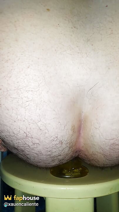 Huge transparent dildo fucking my ass all the way down in close-up