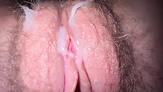 Close up fuck with my teen roommate and cum on hairy pussy