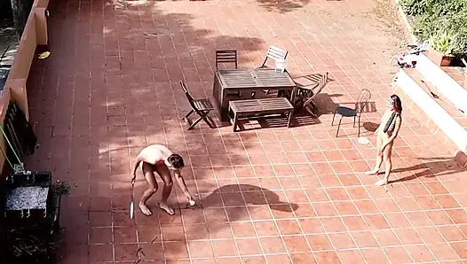 Couple Playing and Fucking in the Courtyard, Outside