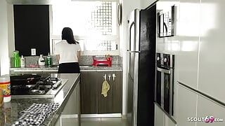 German Wife seduce to Quick Fuck in the kitchen by old husband when home alone