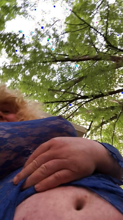 Evening stroll in blue lace nightie