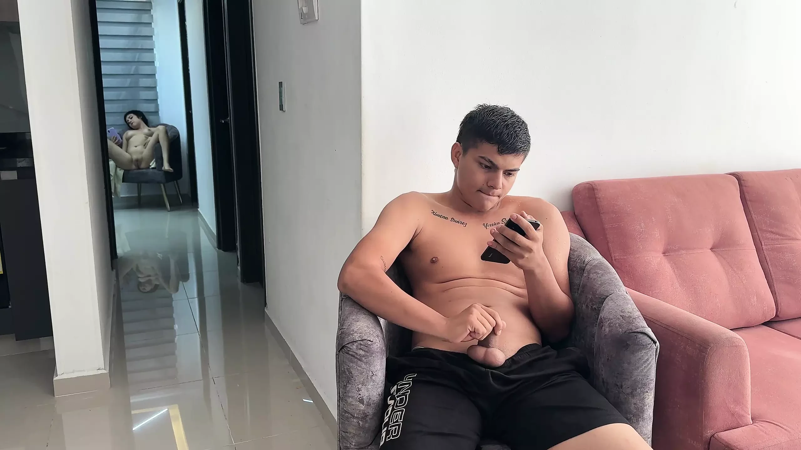While I Masturbate I See That My Sexy Latina Stepsister Does It Too, I Decide to Suggest Fucking Her Hard with My Huge Cock