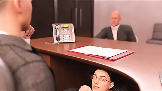 Secretary Girl Jerking Boss Big Cock Under Desk While He Is In Office Meeting