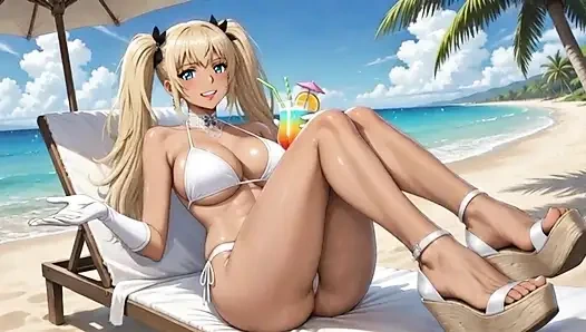 On the Beach with hot Nami - She play with her pussy