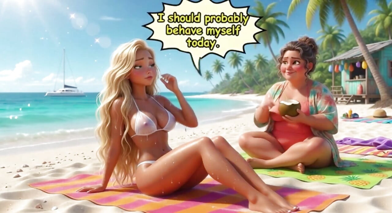 Married Blonde's Beach Tease Becomes Wild House Game with Husband and Young Men (ai Generated)