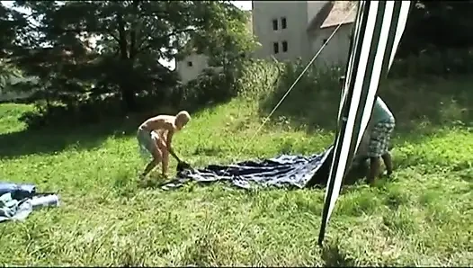 Threesome picnic, lesbian pussy licking sexy blonde petite ass fucking