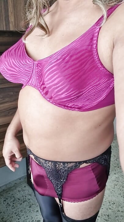 Vintage Nylon Lingerie, the Aunty Lets Us See Her Lingerie While She Is Modeling It and Touching Herself