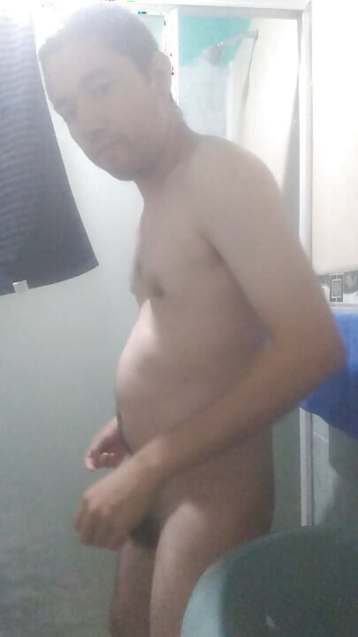 Man has fun before shower