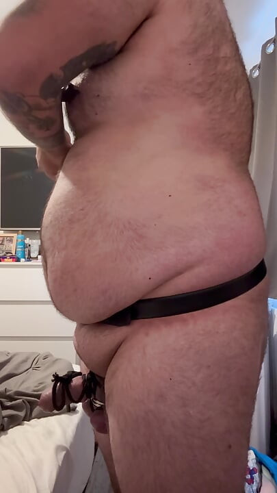 Cock bondage under clothes public part 1