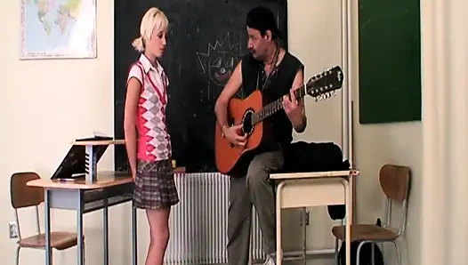 Stunning teen seduced by older man and granny teacher during music lesson