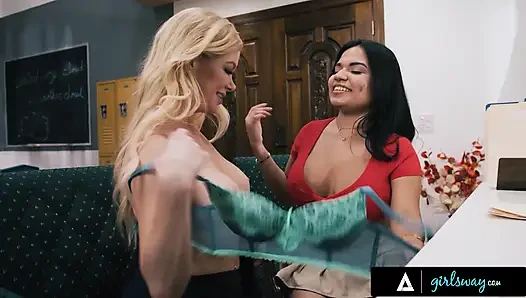 GIRLSWAY - geile MILF ruhige siren & stieftochter summer col haben riskanten sex während des lehrertreffens