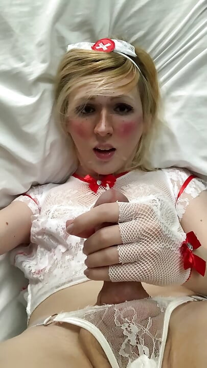 Trans Nurse Self Facial, Fingering and Jerking Off