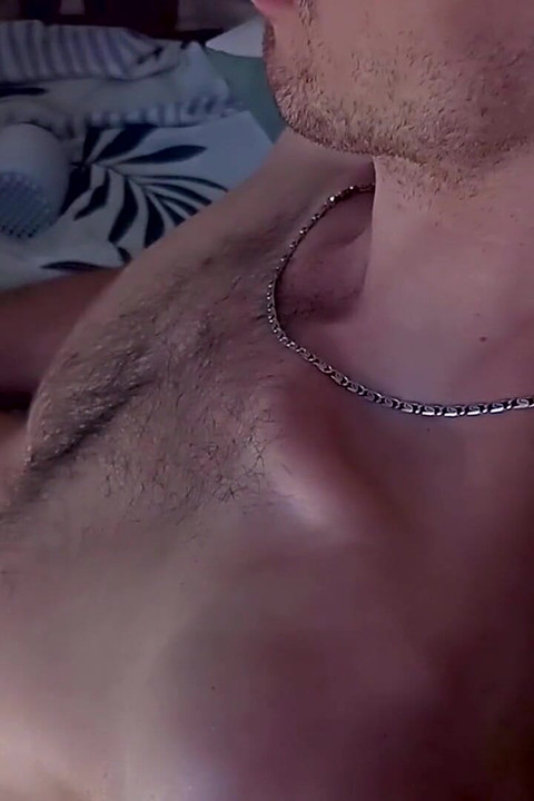Hot muscular guy with hairy chest jerks off his huge cock and cums hard