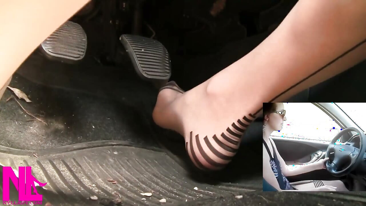 Sensual Driving and Pedal Pumping in Fancy Charmante Seamed Pantyhose