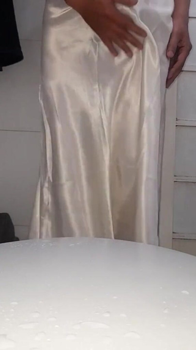 Satin long white lingerie fetish cum | Clip 2