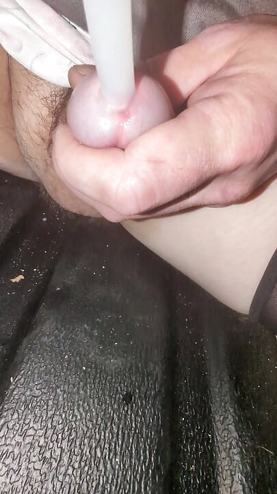 Cum in plastic tube and let It all drip out