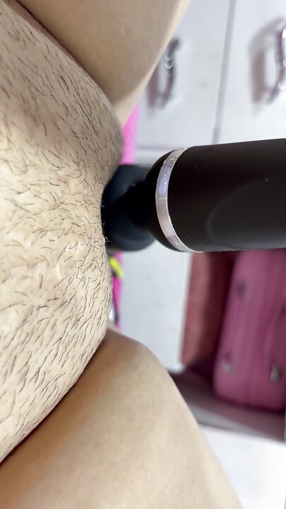 Hot mom plays with her vibrator in her delicious hairy pussy