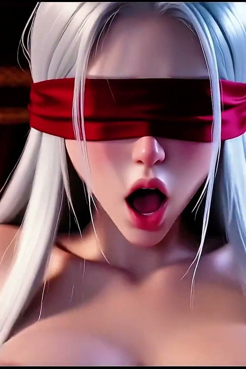 銀髮美人蒙眼遇見蒙面陌生人。e4. AI 生成