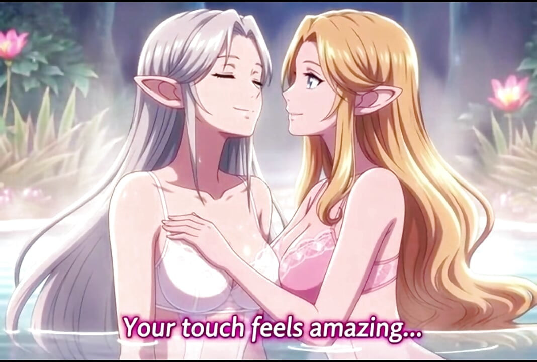 สองเอลฟ์เลสเบี้ยนคนสวยแบ่งปันคืนที่ใกล้ชิดในน้ําพุร้อนที่มีเวทมนตร์