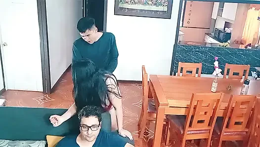 Unfaithful Hot Wife Fucks Her Stepson While the Cuckold Watches Football on TV